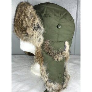 Vintage Yukon Rabbit Fur Green Trapper Ear Flap Winter hat cap sz MD